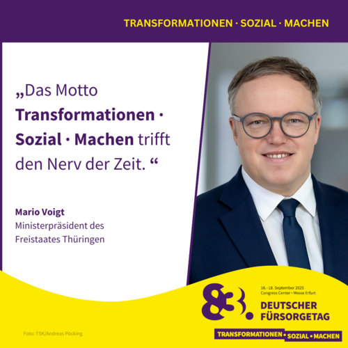 Grafik mit Zitat und Portraitfoto von Mario Voigt, Ministerpräsident des Freistaates Thüringen –